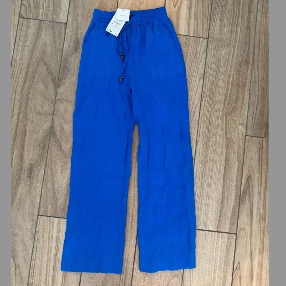 zara linen blue pants size xs NWT